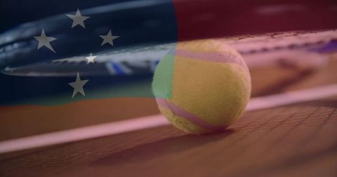 Dynamic Motion of Tennis Racket and Ball with Samoa Flag Overlay