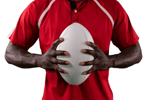 Rugby player holding ball transparent background african american athlete