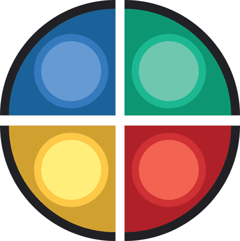 Colorful circle quarters on transparent background for teamwork concept