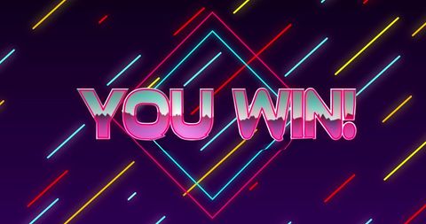 Neon futuristic you win message with abstract background