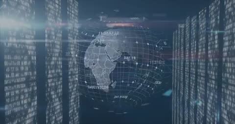 3D Rotating Globe with Futuristic Data Streams