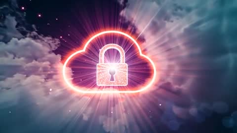 Neon Cloud with Lock Symbolizing Cybersecurity in Digital Space