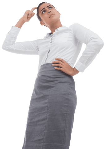 Thoughtful Businesswoman Standing with Hand on Hip on Transparent Background