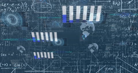 Animated Digital Interface with Mathematical Equations on Blue Background