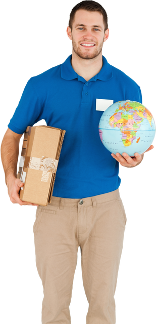 Transparent Smiling Salesman Holding Parcel and Globe - Download Free Stock Videos Pikwizard.com