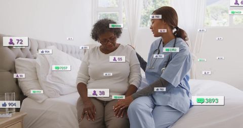Healthcare Professional Comforting Elderly Patient Amid Digital Communication