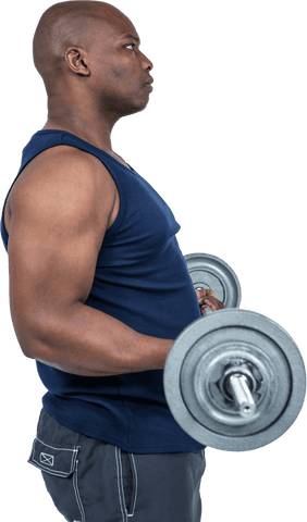 Fit young man lifting dumbbells transparent background