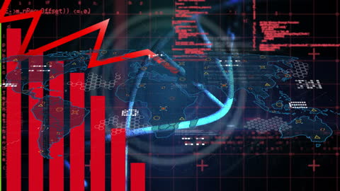 Global Financial Data Visualization with Downward Red Arrow