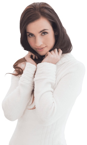 Smiling Woman in White Jumper on Transparent Background