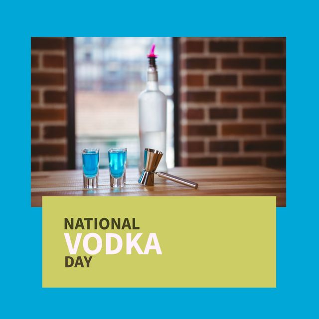 National Vodka Day Celebration with Blue Vodka Shots and Vodka Bottle - Download Free Stock Templates Pikwizard.com