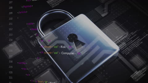 Online Security Concept with Padlock and Code Elements