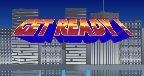 Dynamic Get Ready Sign with Urban Skyline Background
