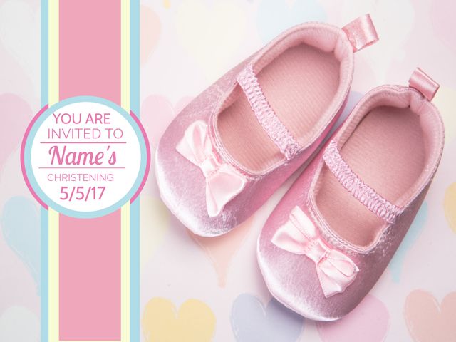 Charming Pink Baby Shoes Invitation for Christenings - Download Free Stock Templates Pikwizard.com