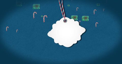 Gift tag with candy canes and presents holiday background