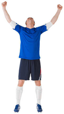 Triumphant soccer player celebrating victory on transparent background