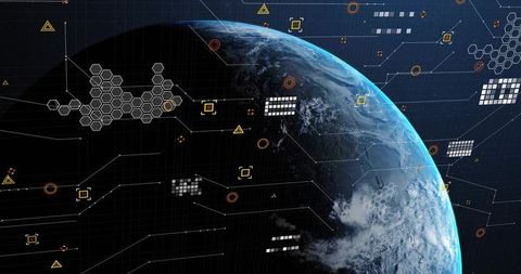 Digital World: Planet Earth Interfacing with Futuristic Data Visualization