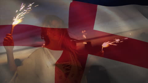 Celebration on Beach with Overlay of England Flag