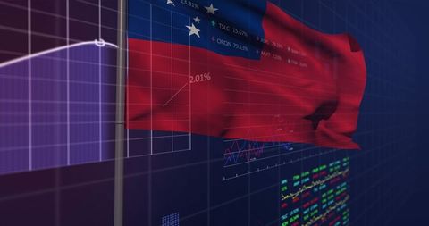 Red Flag Waving Amidst Digital Stock and Data Charts