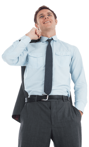 Confident Smiling Businessman Holding Suit Jacket Transparent Background