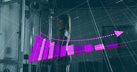 Asian Woman Exercising with Financial Growth Overlay - Download Free Stock Images Pikwizard.com