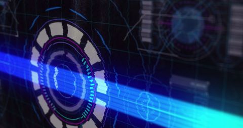 Futuristic neon interface with glitch effects and light trails