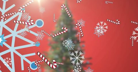 Festive Snowflakes and Candy Canes with Christmas Tree