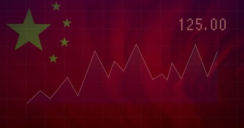 Chinese economy growth illustrated with flag and graph