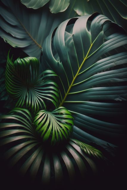 Close-Up of Large Tropical Foliage with Vibrant Green Leaves - Download Free Stock Images Pikwizard.com