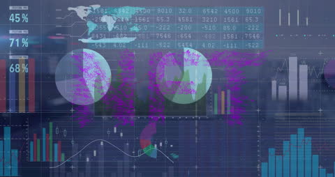 Digital Data Processing Animation Over Modern Cityscape