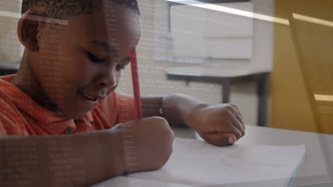 Young Boy Learning with Programming Code Overlay