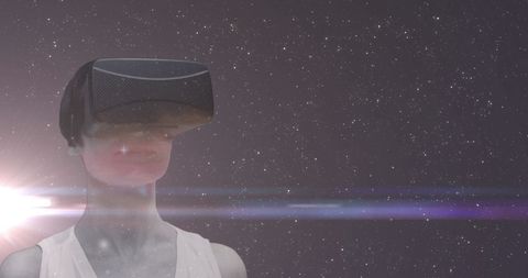 Female Explorers Virtual Cosmos through VR Headset with Outer Space Background - Download Free Stock Images Pikwizard.com