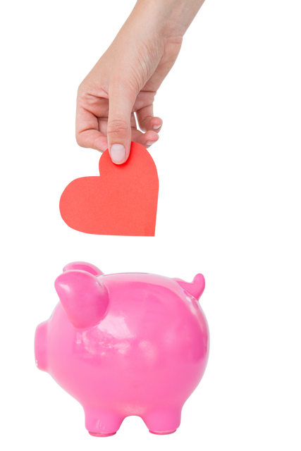 Hand Holding Red Heart Above Pink Piggy Bank Transparent Background - Download Free Stock Videos Pikwizard.com