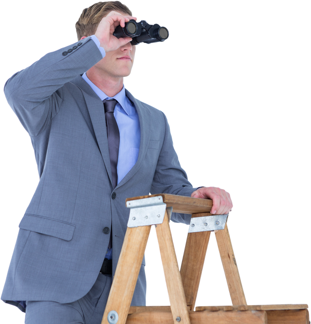 Transparent Businessman on Ladder Using Binoculars - Download Free Stock Videos Pikwizard.com