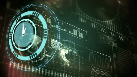 Animated Clock Over Digital Data Interface