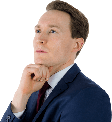 Transparent Businessman Pondering with Hand on Chin