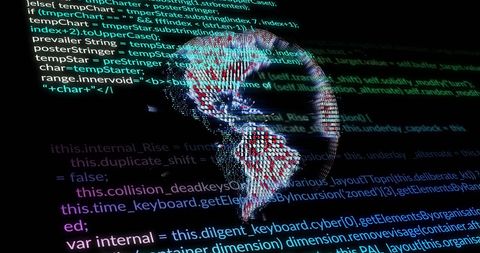 Cybersecurity concept merging human face with code