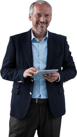transparent smiling businessman using tablet for work - Download Free Stock Videos Pikwizard.com