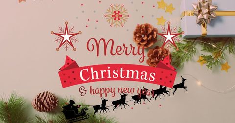 Festive Christmas Greeting with Sleigh and Gift Box