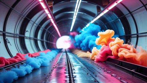 Futuristic colorful smoke in neon tunnel, streamline design