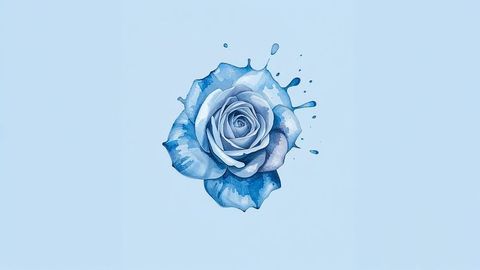 Blooming Blue Rose with Artistic Watercolor Splatters