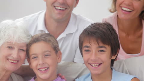 Happy Multigenerational Family Gathering, Smiling Faces