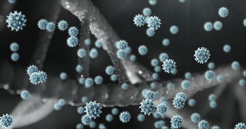 COVID-19 Cells Floating Over Rotating DNA Structure - Download Free Stock Images Pikwizard.com