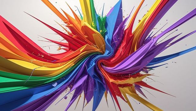 Dynamic swirling vortex of vibrant colorful paint ribbons