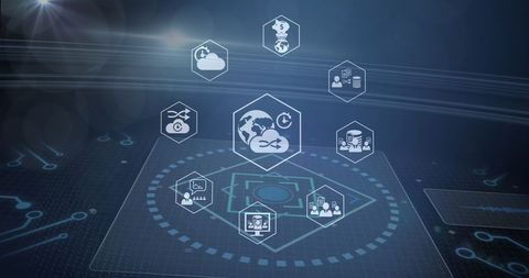 Digital Icons and Circuit Board Illustrate Global Data Processing - Download Free Stock Images Pikwizard.com