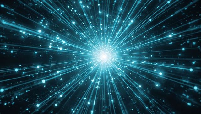 Turquoise energy core radiating radial beams and floating particle stream