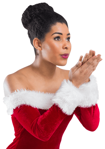 Smiling african american woman celebrating christmas transparent background