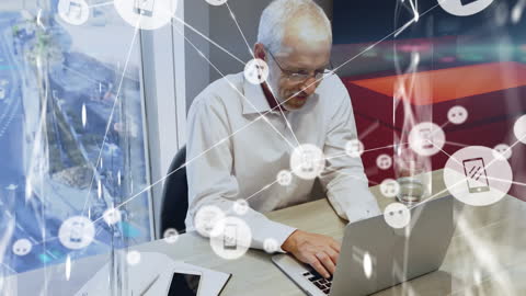 Businessman Using Laptop and Analyzing Global Network