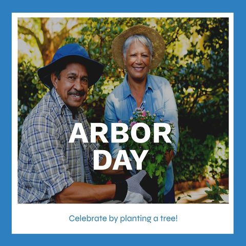 Senior Biracial Couple Celebrating Arbor Day in Garden with Seedling
