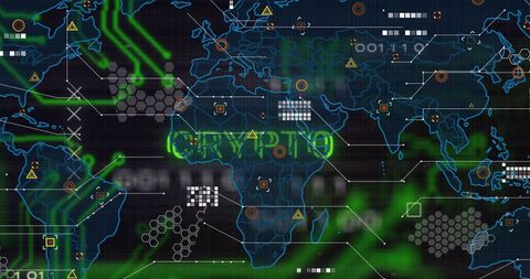 Digital Cryptocurrency Data on Global Network Map - Download Free Stock Images Pikwizard.com