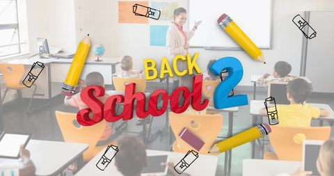 Back to School Class with Students Learning and Teachers Teaching